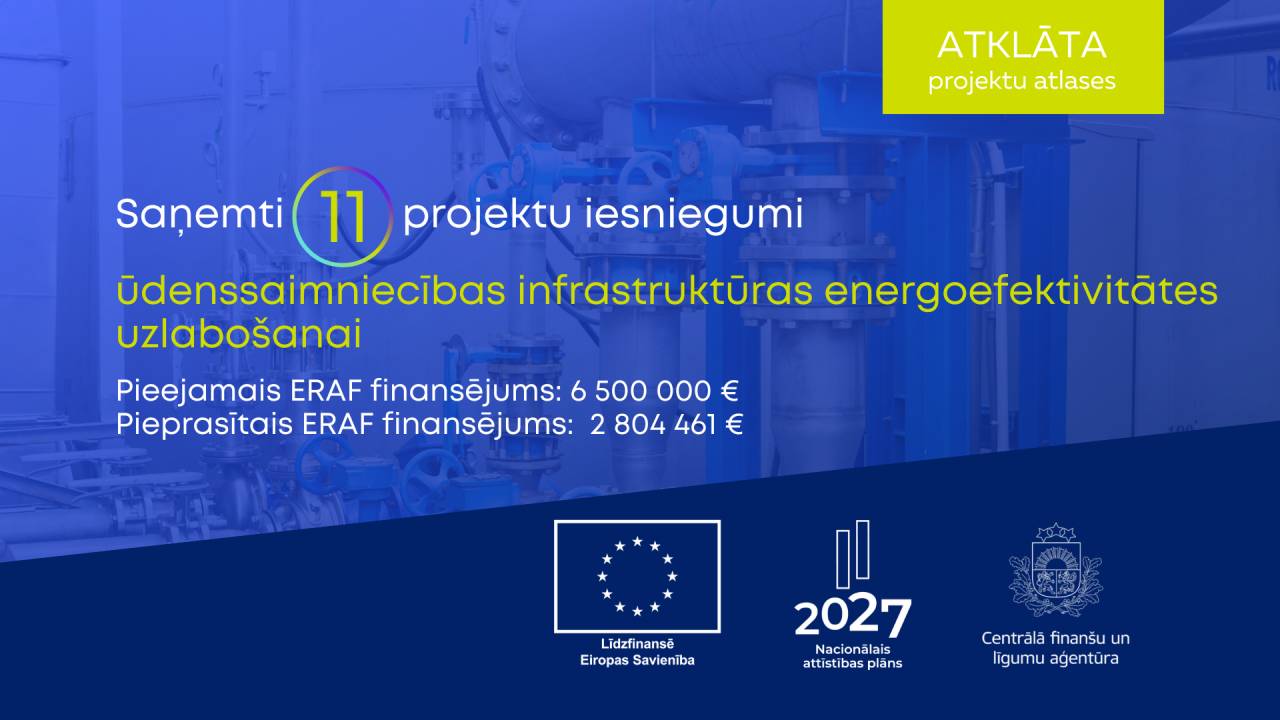 Ūdenssaimniecības infrastruktūras energoefektivitātes uzlabošanai pieteikti 11 projekti